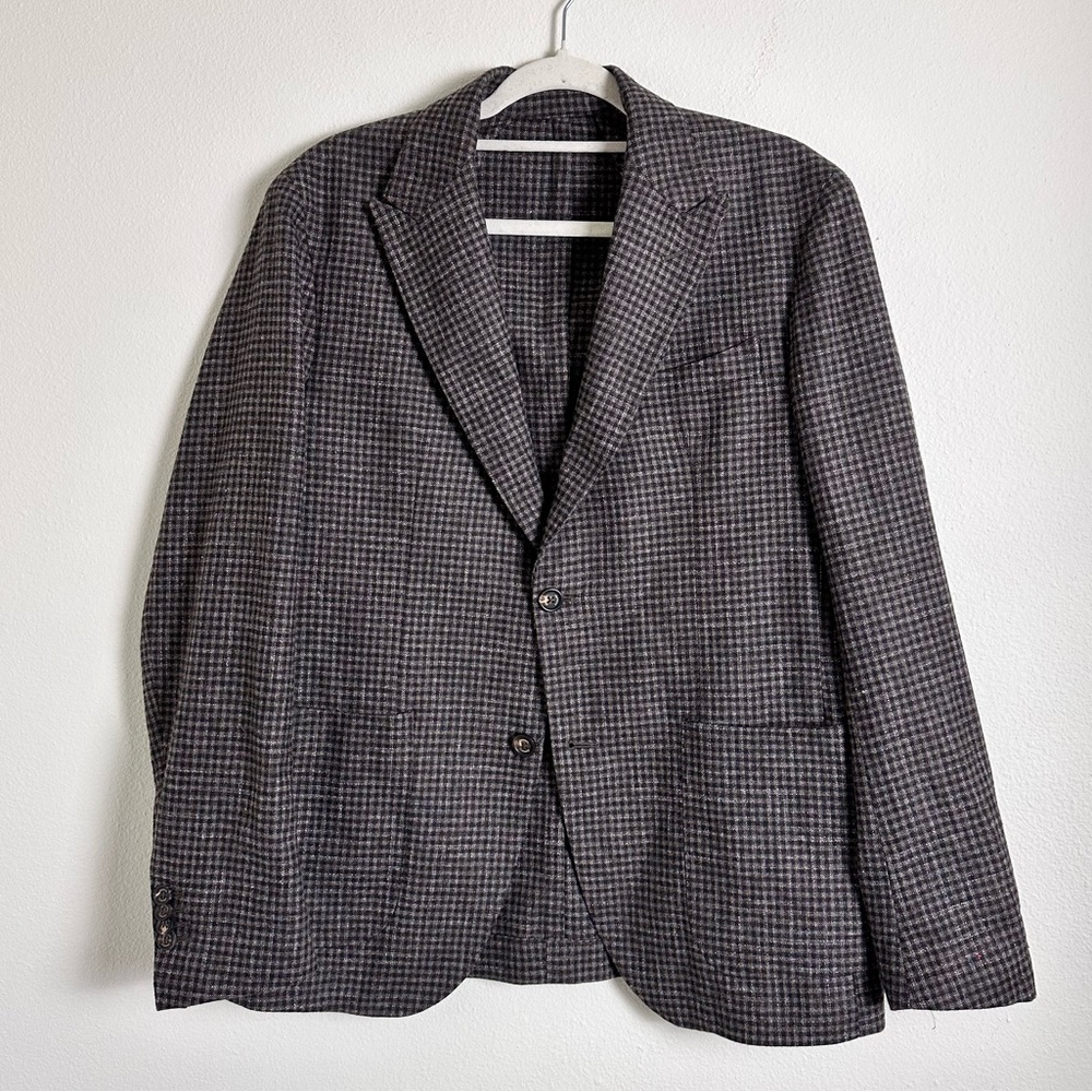 Eleventy men’s brown black plaid blazer jacket sports coat 52/42